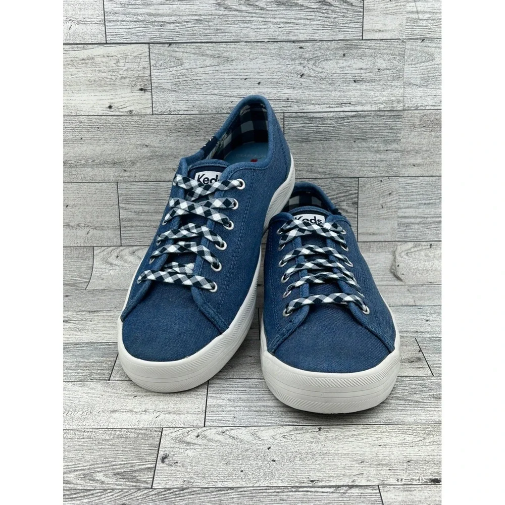 Keds x Draper James Champion Blue Canvas Gingham Sneakers WF62889 Womens 7